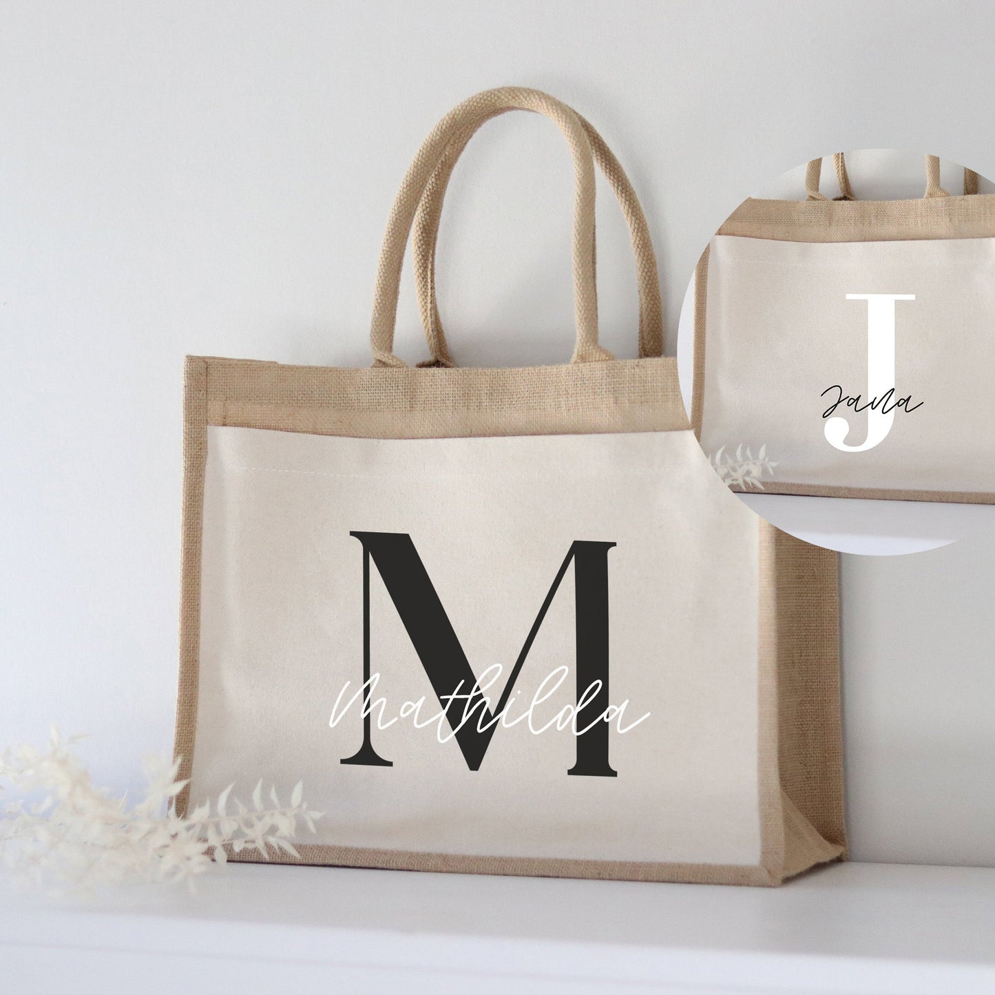 Personalisierte Jutetasche | Initiale Name
